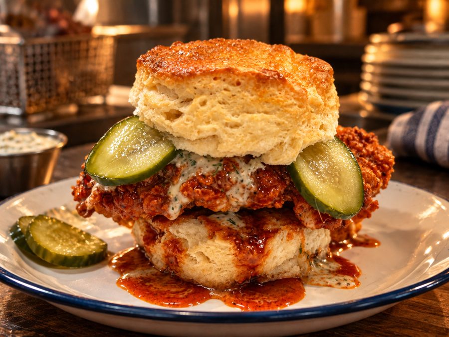 Nashville Hot Chicken biscuit sandwich
