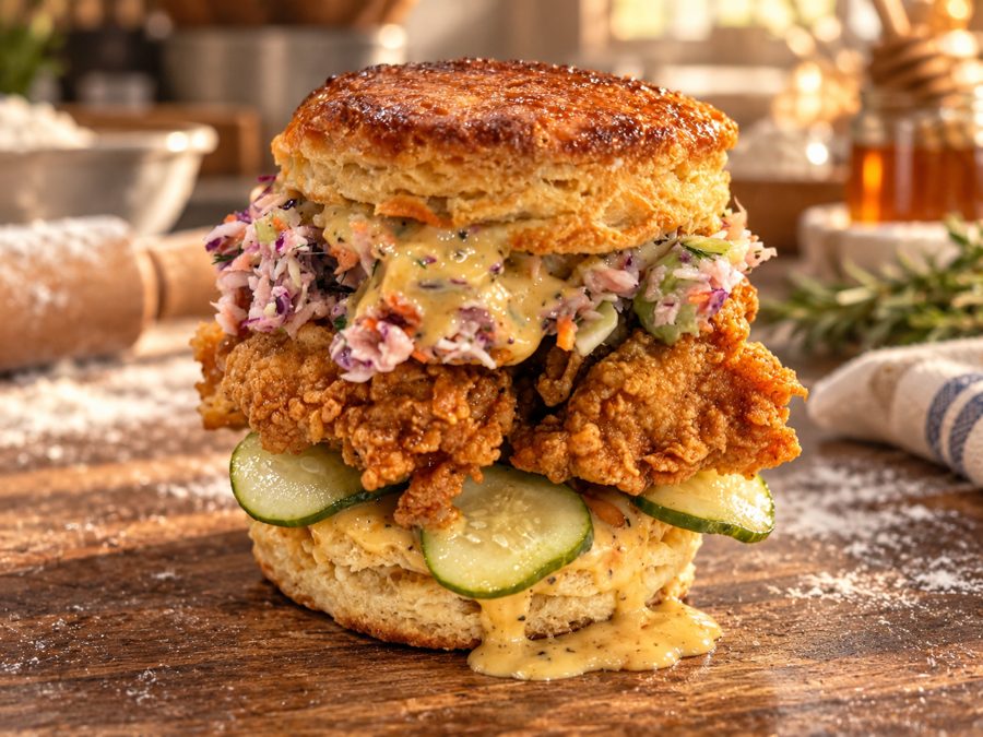 Signature Honey Hush chicken biscuit sandwich